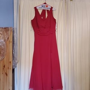 Red plus size David's Bridal maid of honor gown